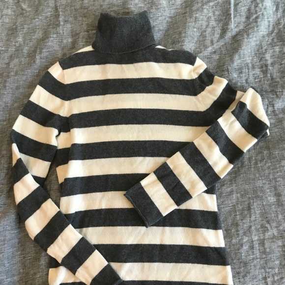 J. Crew Sweaters - J Crew stripped Cashmere turtleneck grey cream